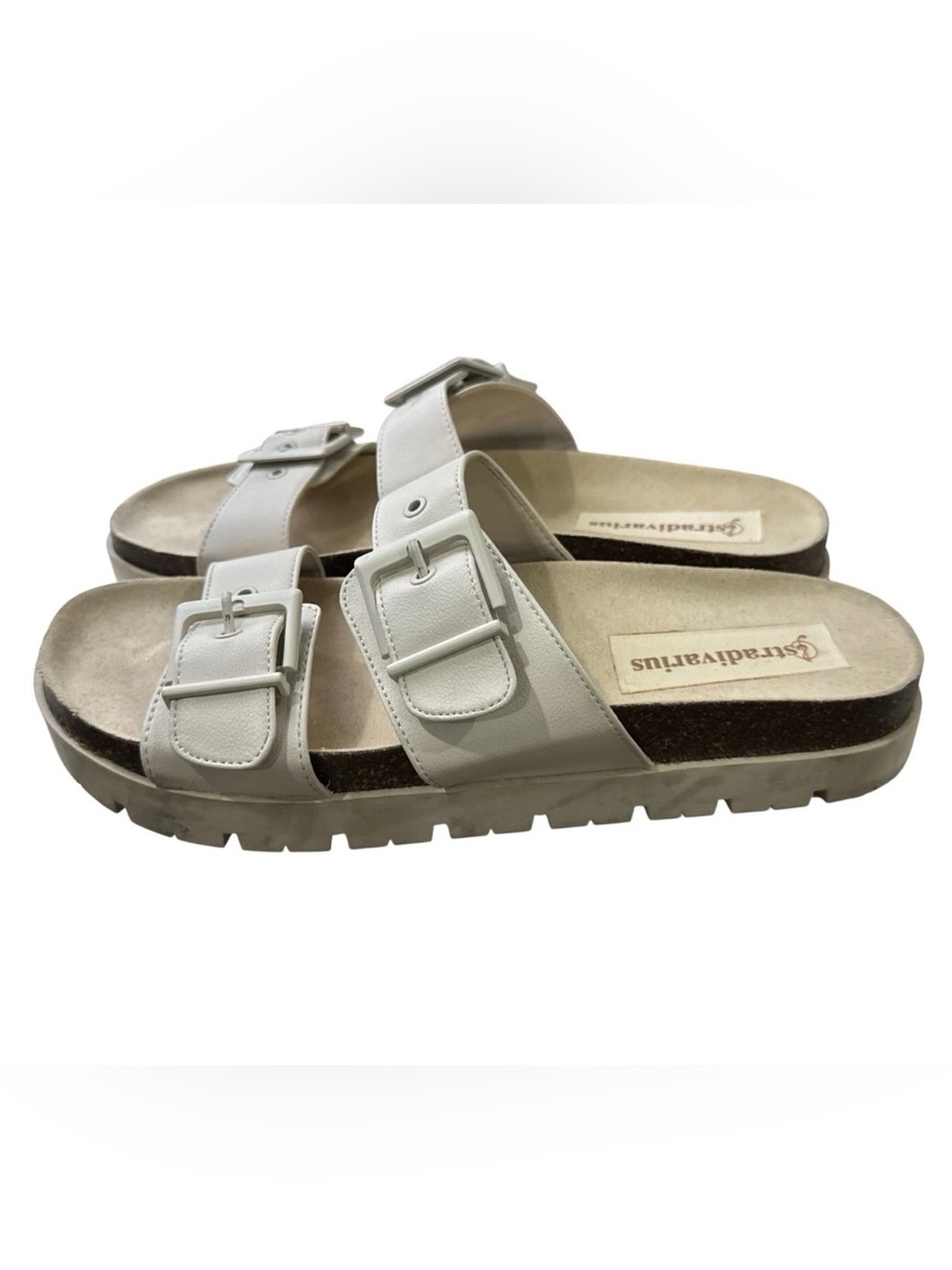 Stradivarius Women's Beige Double Buckle Sandals With Textured Sole Size 41
